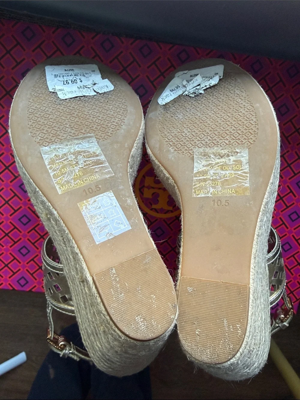 Tory Burch Metallic Gold Espadrilles Wedge Sandals
